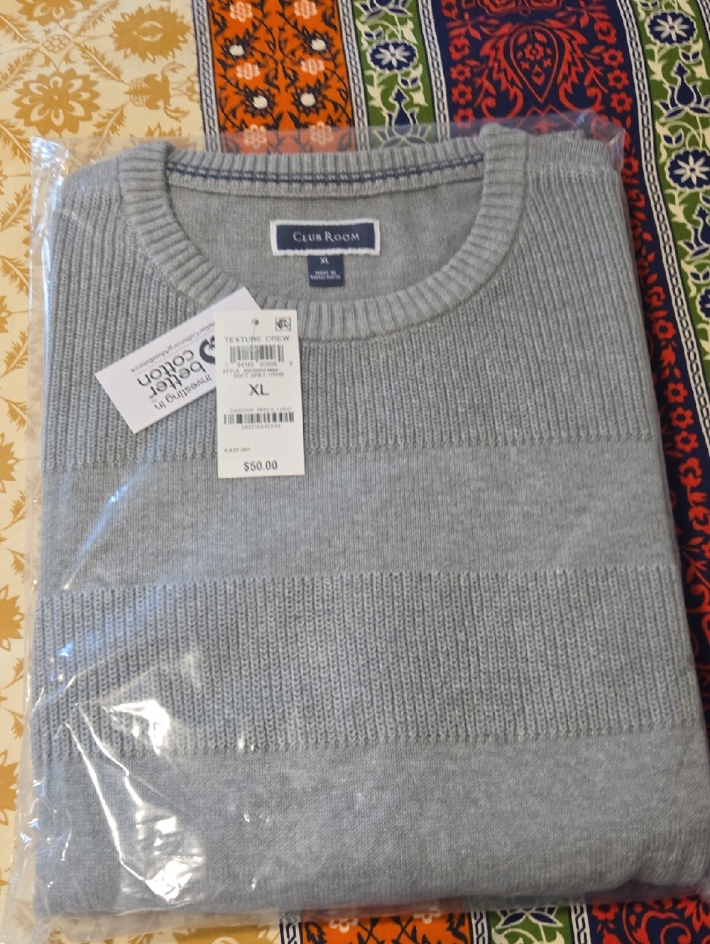 Club Room Light Gray Ribbed Crewneck Sweater In XL Only